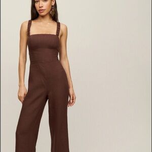Reformation Harlow Brown Linen Jumpsuit 8 M